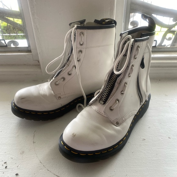 White Dr. Martens, two zippers, and laces, size 8 - Picture 2 of 5
